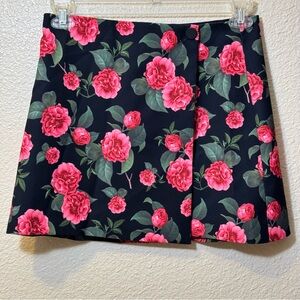 Alice + Olivia Renna Black Floral Print Mini Wrap Skirt NWT